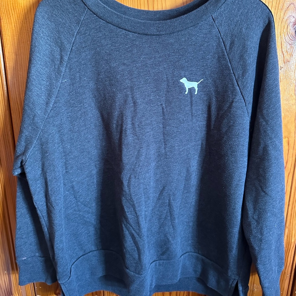 Victoria’s Secret PINK Sweatshirt Rainbow Back Gray Colorful Logo Women’s Large
